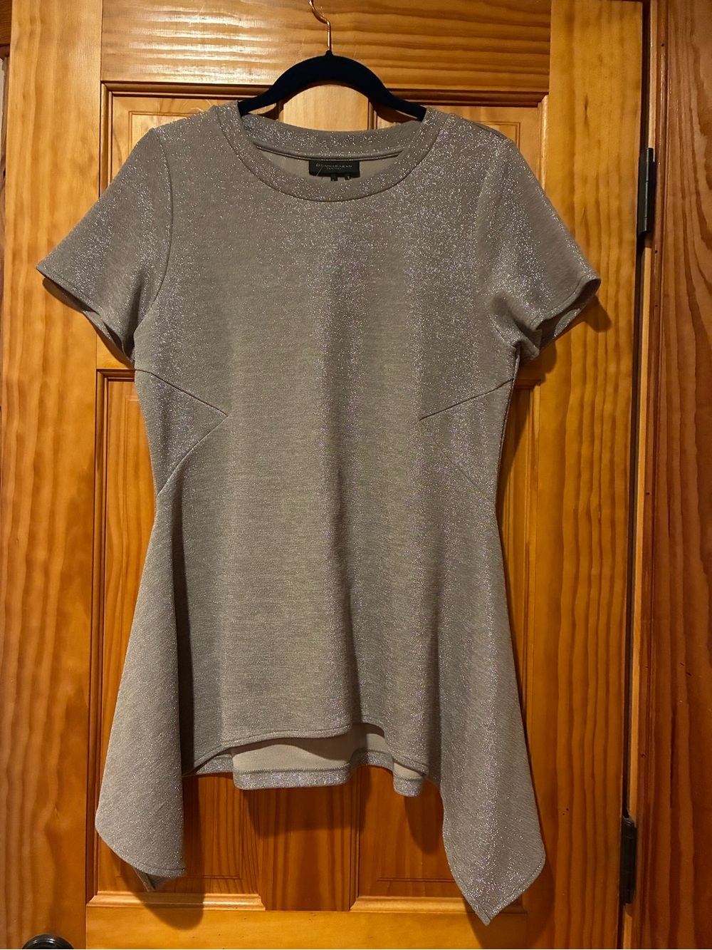 Donna Karan Silver Sparkle Short-Sleeve Flared Tunic